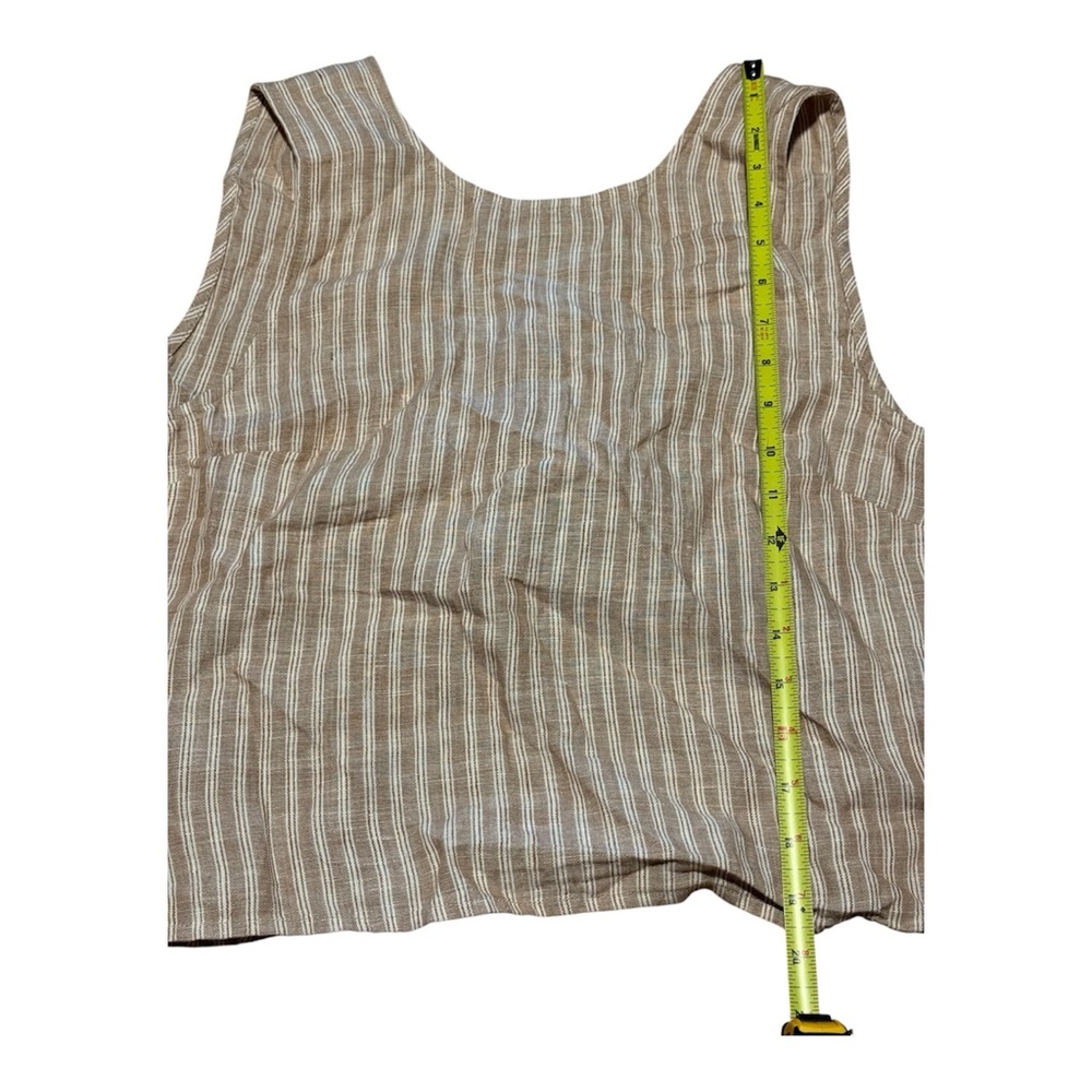 Madewell Beige & White Striped 100% Linen Open Tie Back Tank Top Size 14 - Picture 5 of 9